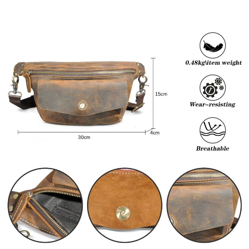 Sac De Ceinture Banane Rétro De Voyage En Cuir Sac De Poitrine Pour Hommes - Marron