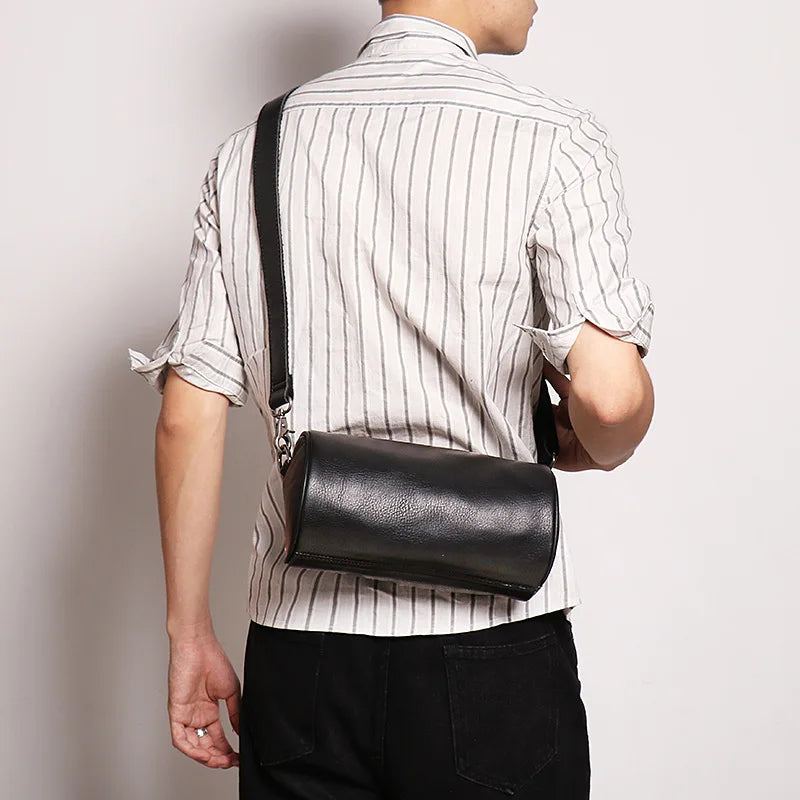 Sac Pour Hommes En Cuir Véritable Une Épaule Sac À Dos Personnalisé Sac De Téléphone Portable Sac - Noir