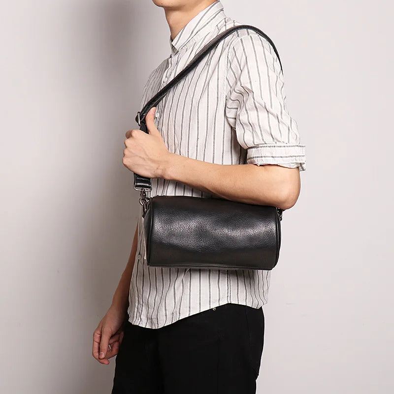 Sac Pour Hommes En Cuir Véritable Une Épaule Sac À Dos Personnalisé Sac De Téléphone Portable Sac - Noir