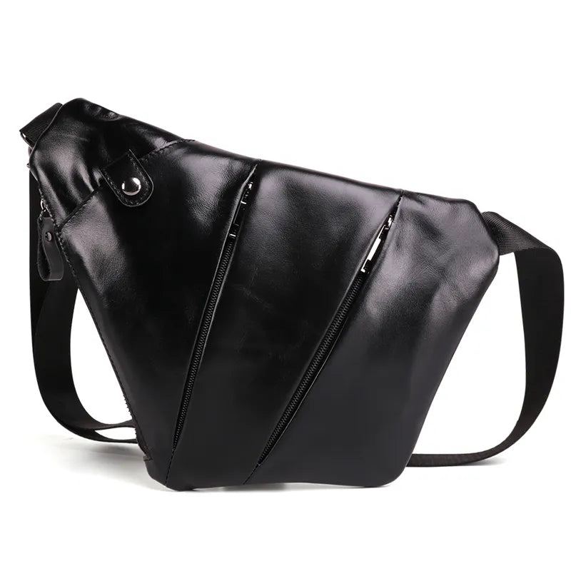 Sac Messager En Cuir Véritable Pour Hommes Sac À Bandoulière Décontracté Sac À Main De Poitrine Sac À - Noir