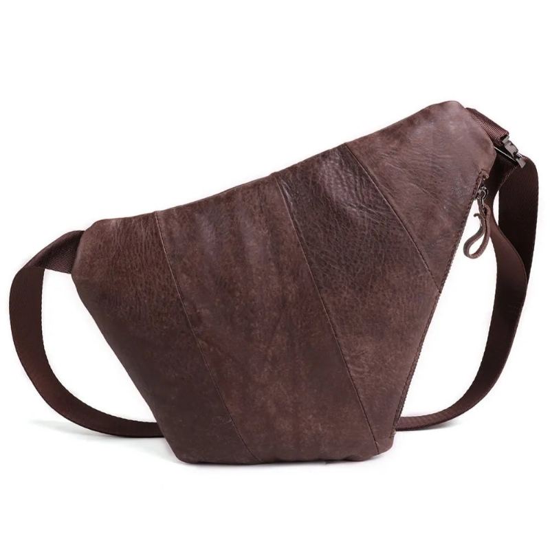 Sac Messager En Cuir Véritable Pour Hommes Sac À Bandoulière Décontracté Sac À Main De Poitrine Sac À - Noir