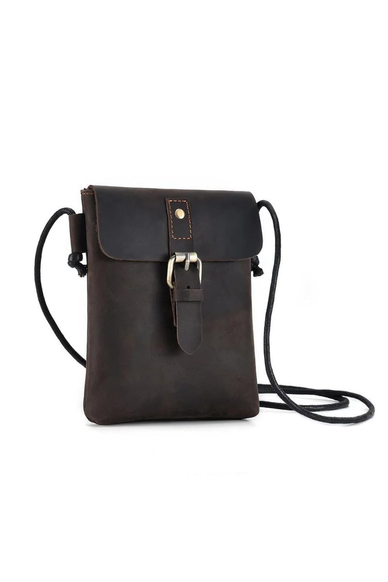 Sac Messager Décontracté Vintage En Cuir Véritable Pour Hommes Mini Sac À Bandoulière En