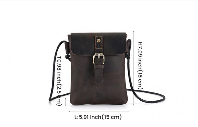 Sac Messager Décontracté Vintage En Cuir Véritable Pour Hommes Mini Sac À Bandoulière En - Café