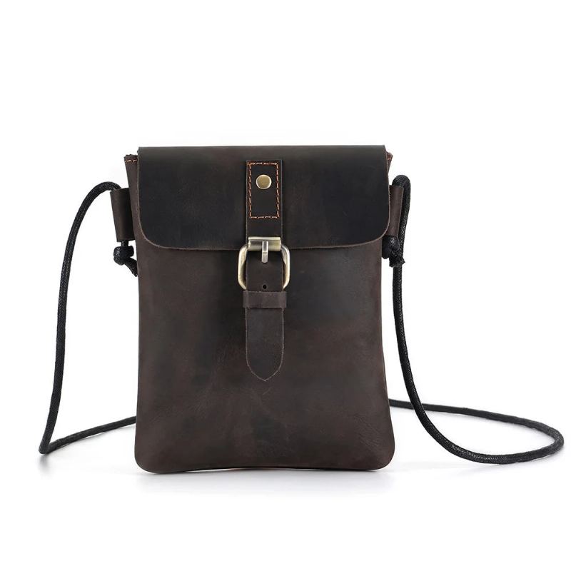 Sac Messager Décontracté Vintage En Cuir Véritable Pour Hommes Mini Sac À Bandoulière En - Café