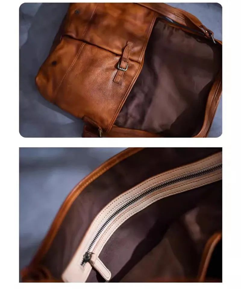 Sac Messager Vintage En Cuir Véritable Pour Hommes Sac À Bandoulière De Luxe Travail En Plein Air - Noir