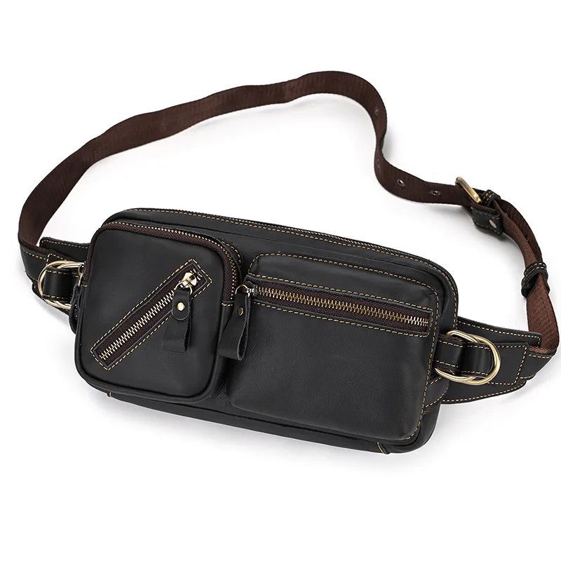 Sac De Poitrine En Cuir Sac À Bandoulière Sac De Taille En Sac De Décontracté Pour Hommes - Noir