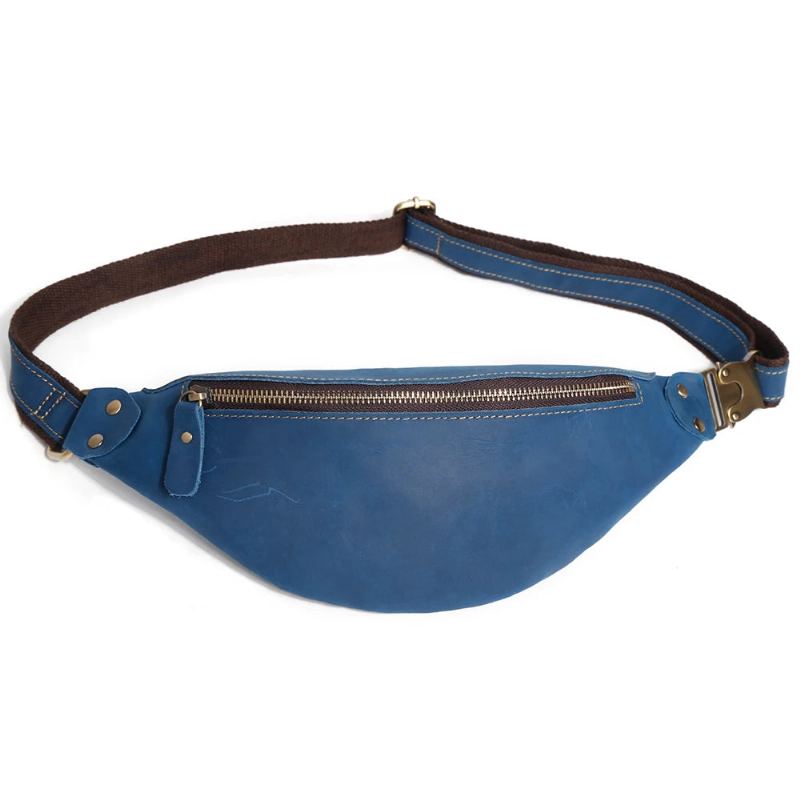 Sac De Poitrine En Cuir Pour Hommes Sac À Bandoulière Pochette Petit Sac De Ceinture - Bleu