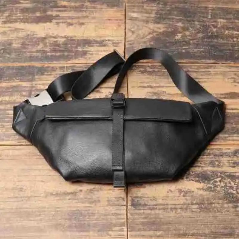 Sac De Poitrine En Cuir Rétro Pour Hommes Petit Sac À Dos À Motif Oblique - Noir