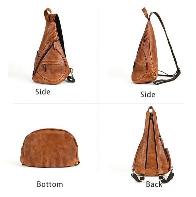 Sac De Poitrine En Cuir Retro Horse Crossbody Tote Sac À Bandoulière Sac À - Brun