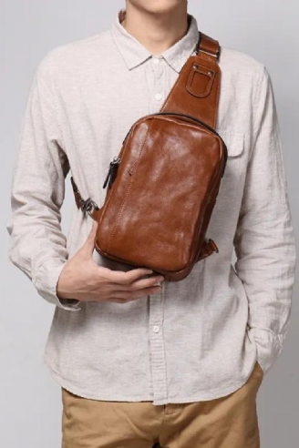 Sac De Poitrine En Cuir Véritable Pour Hommes Sac À Main Décontracté Sac À Bandoulière Tendance À Une Épaule