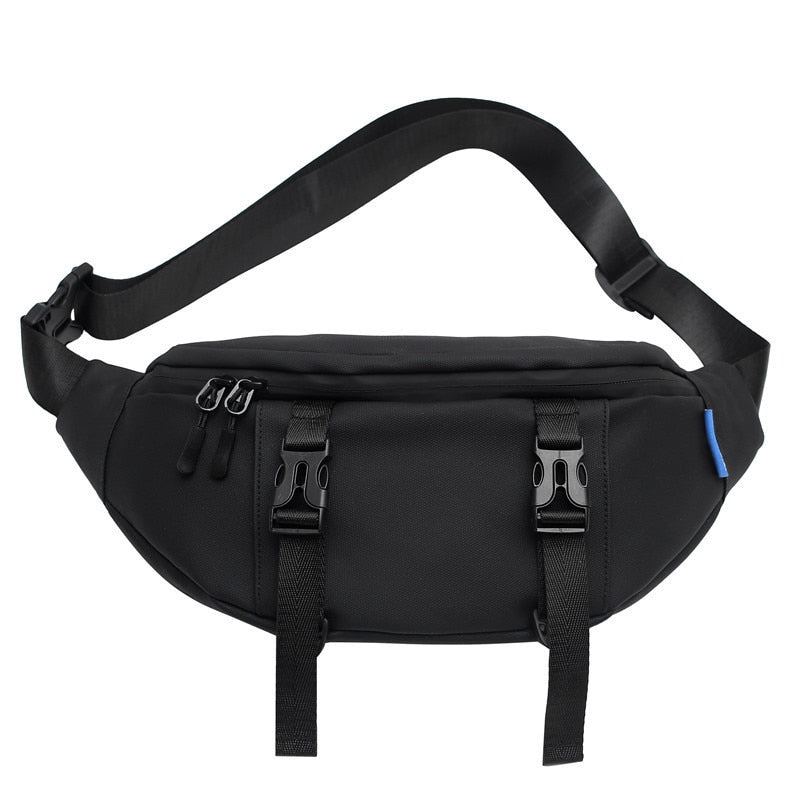 Sac De Poitrine Pour Sports De Plein Air Hommes Sacs À Bandoulière Solides Et Imperméables De Grande Capacité - Noir