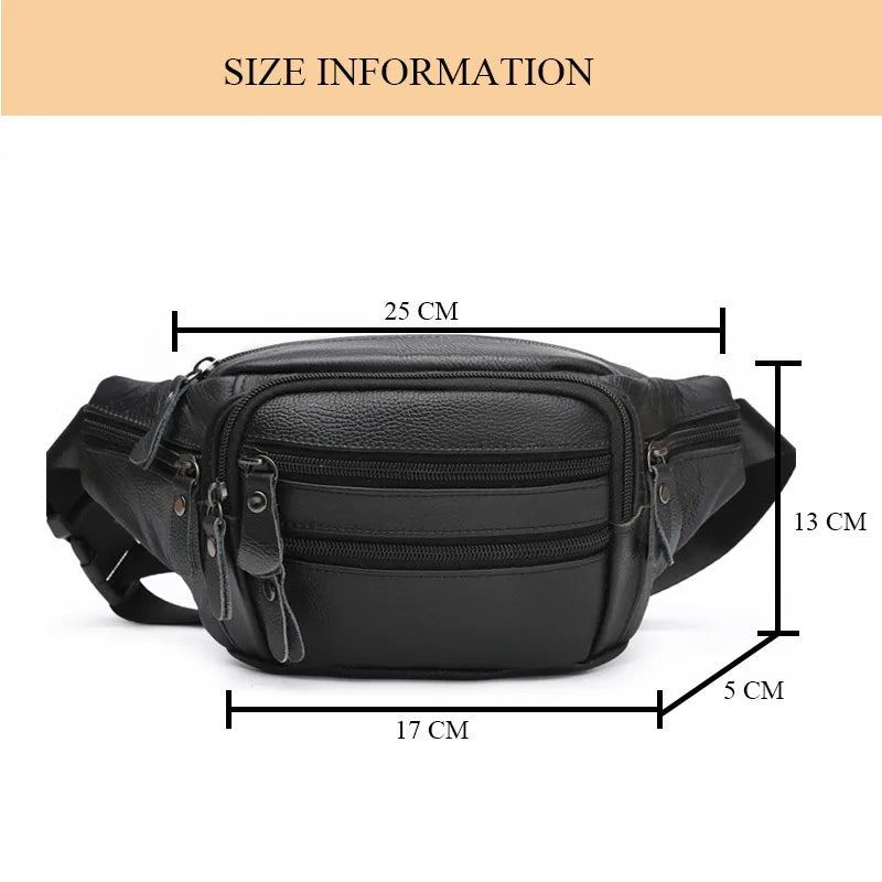 Sac De Taille En Cuir Véritable Pour Hommes Sac Banane En Sac À Bandoulière Unisexe Sacs De De Ceinture - Noir