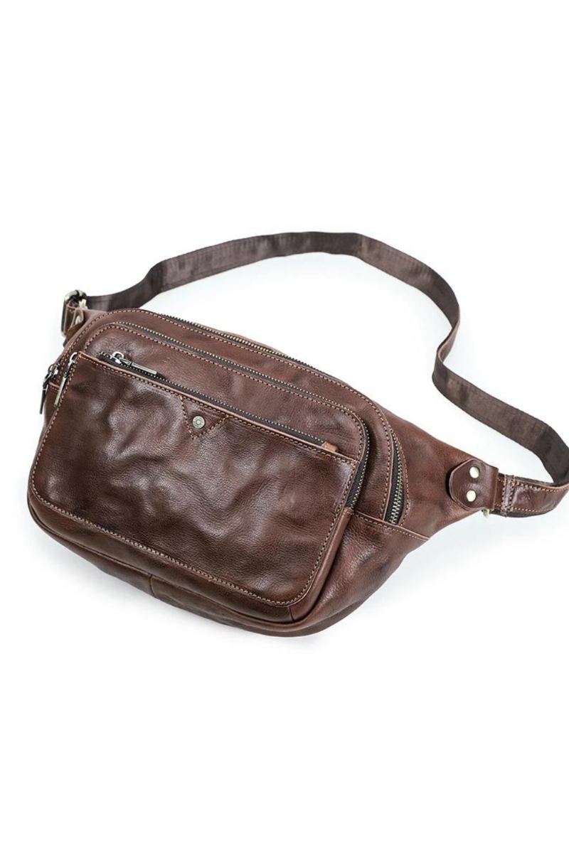 Sac De Taille En Cuir Véritable Pour Hommes Sac De Ceinture Décontracté De Luxe Sac De Poitrine À Bandoulière