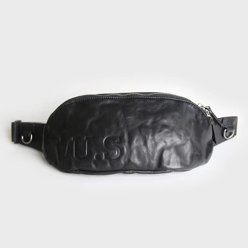 Sac De Taille En Cuir Véritable Pour Hommes Petits Sacs À Bandoulière Décontractés - Noir