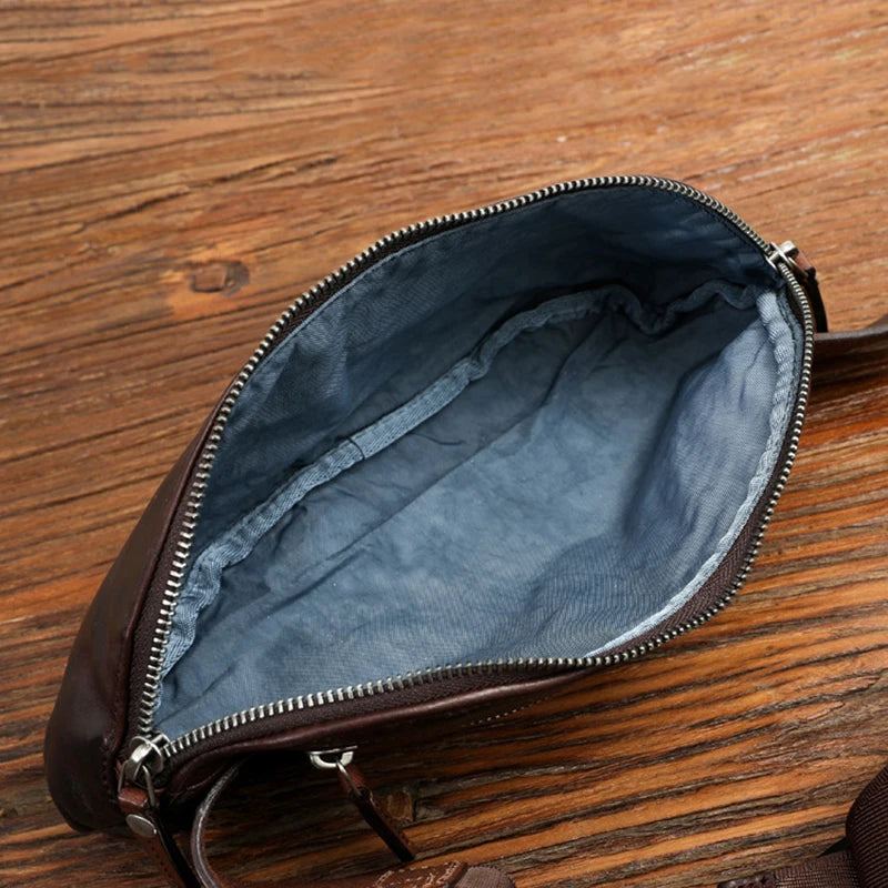 Sac De Taille En Cuir Véritable Pour Hommes Petits Sacs À Bandoulière Décontractés - Noir