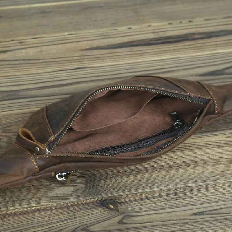 Sac À Taille Rétro En Cuir Pour Hommes Avec Sac À Bandoulière Sports De Plein Air Cyclisme Sac - Marron Foncé