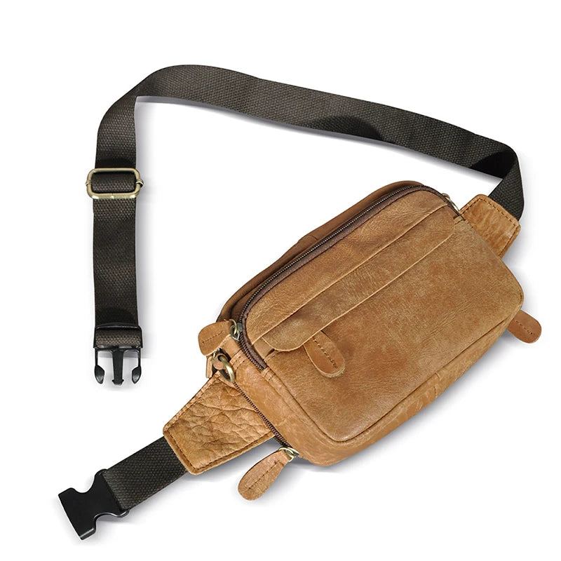 Sac De Voyage En Cuir Rétro Fanny Taille Ceinture Sac Poitrine Sac À Bandoulière Étui Pour Hommes - Marron