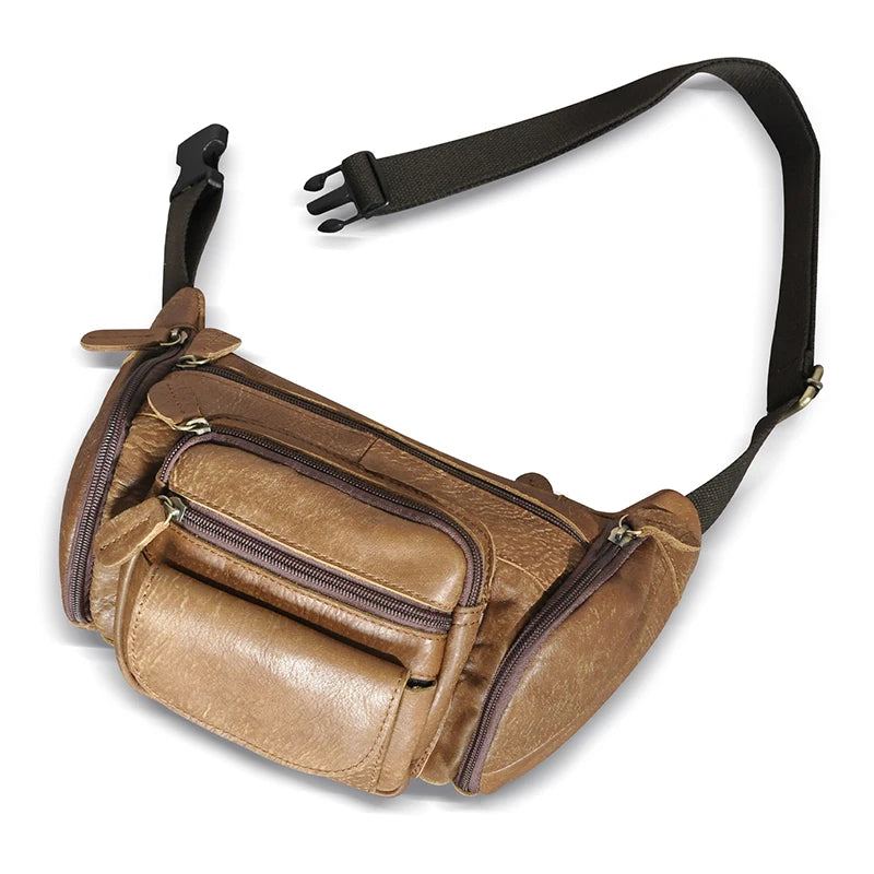 Sac De Voyage En Cuir Rétro Fanny Taille Ceinture Sac Poitrine Sac À Bandoulière Étui Pour Hommes - Marron