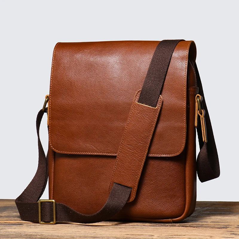 Sacs À Bandoulière En Cuir Pour Hommes Sac Cartable Vintage Sac À En Tanné Végétal - Café