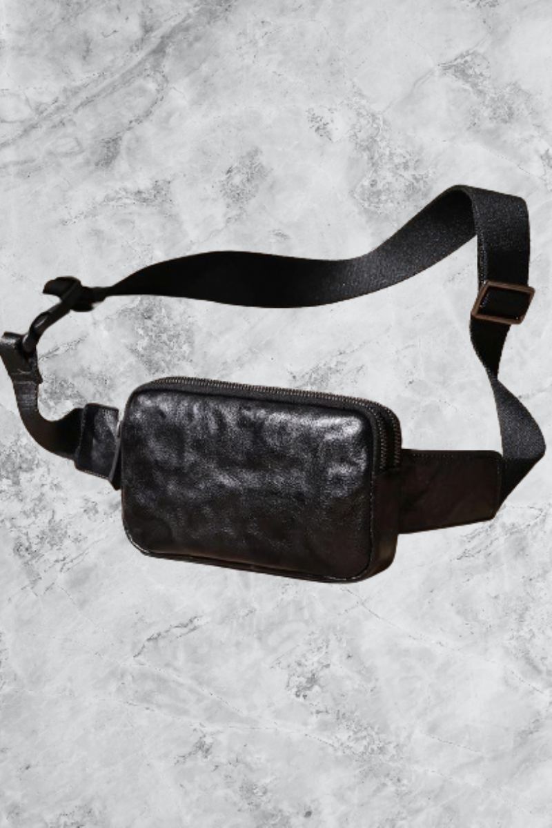 Sacs À Bandoulière En Cuir Véritable À Dos De Randonnée Sac De Poitrine Pour Femmes Et Hommes Sac À De Jour - Noir