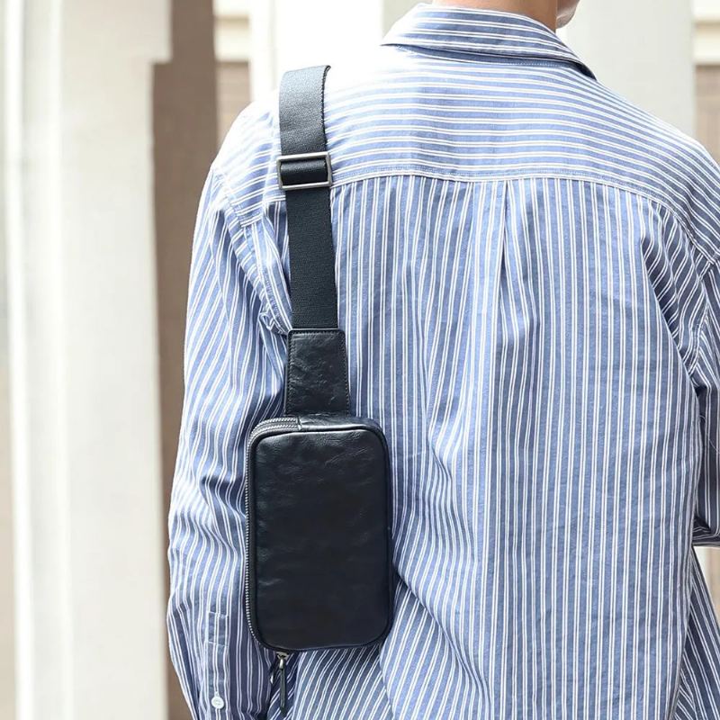 Sacs À Bandoulière En Cuir Véritable À Dos De Randonnée Sac De Poitrine Pour Femmes Et Hommes Sac À De Jour - Noir