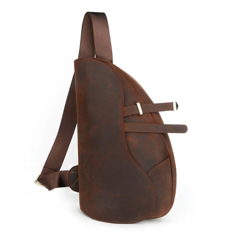 Sacs À Bandoulière En Cuir Véritable Pour Hommes De Poitrine Multifonctions De Vintage - Café