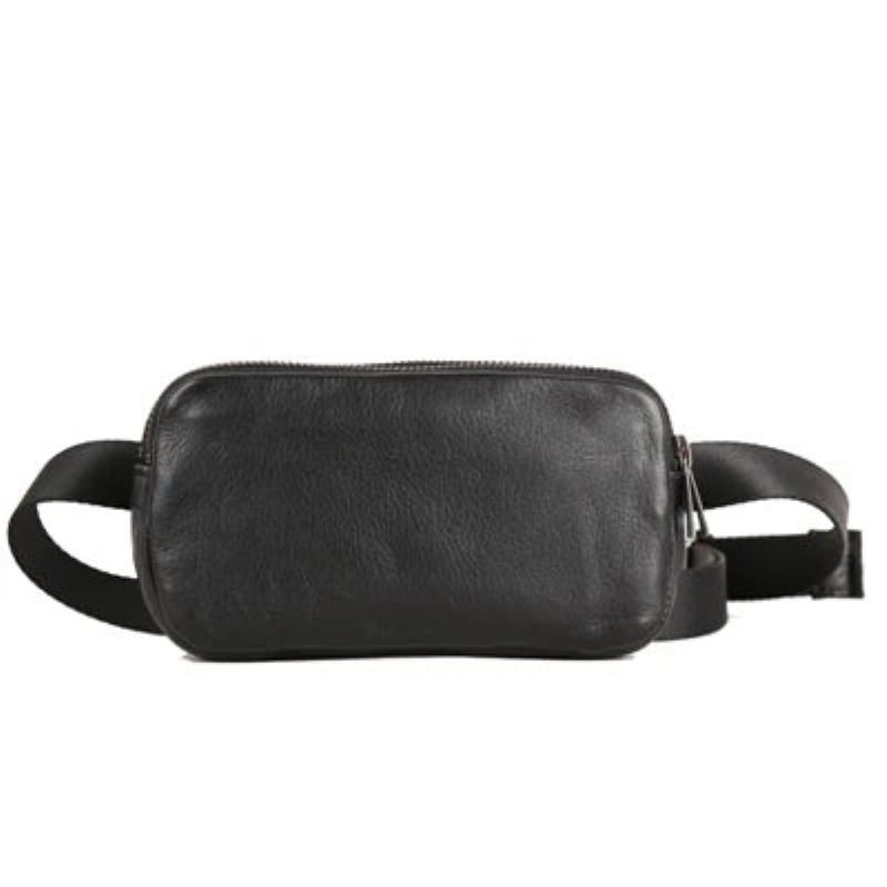 Sacs De Taille Hommes De Poitrine En Cuir Véritable Haut Fait À La Main Petit Sac À Bandoulière Messager Mini Voyage - Noir