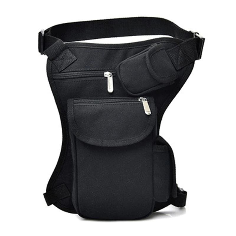 Sacs De Taille En Toile Pour Hommes Sac De Jambe Ceinture Vélo Et Moto D'argent Sac Banane Le Travail - Noir