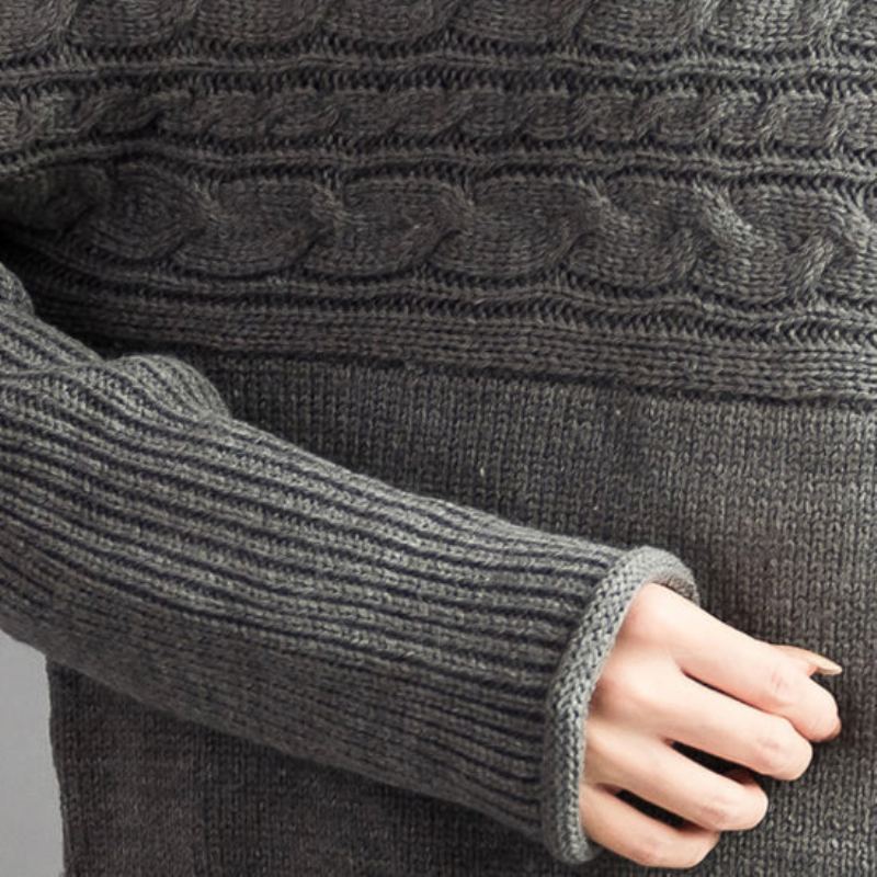 Automne Épais Gris Laine Câble Tricot Pulls Gros Surdimensionné Décontracté Chaud Hauts En - Manteaux en laine femmes