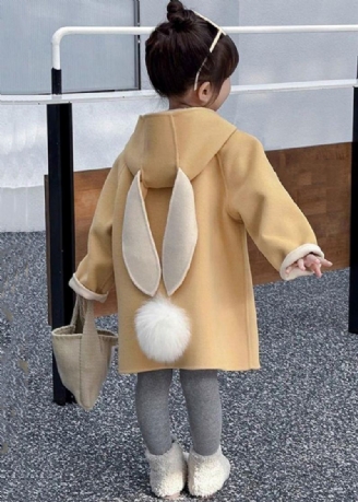 Beau Manteau Jaune À Capuche Avec Poches En Laine Pour Filles Printemps