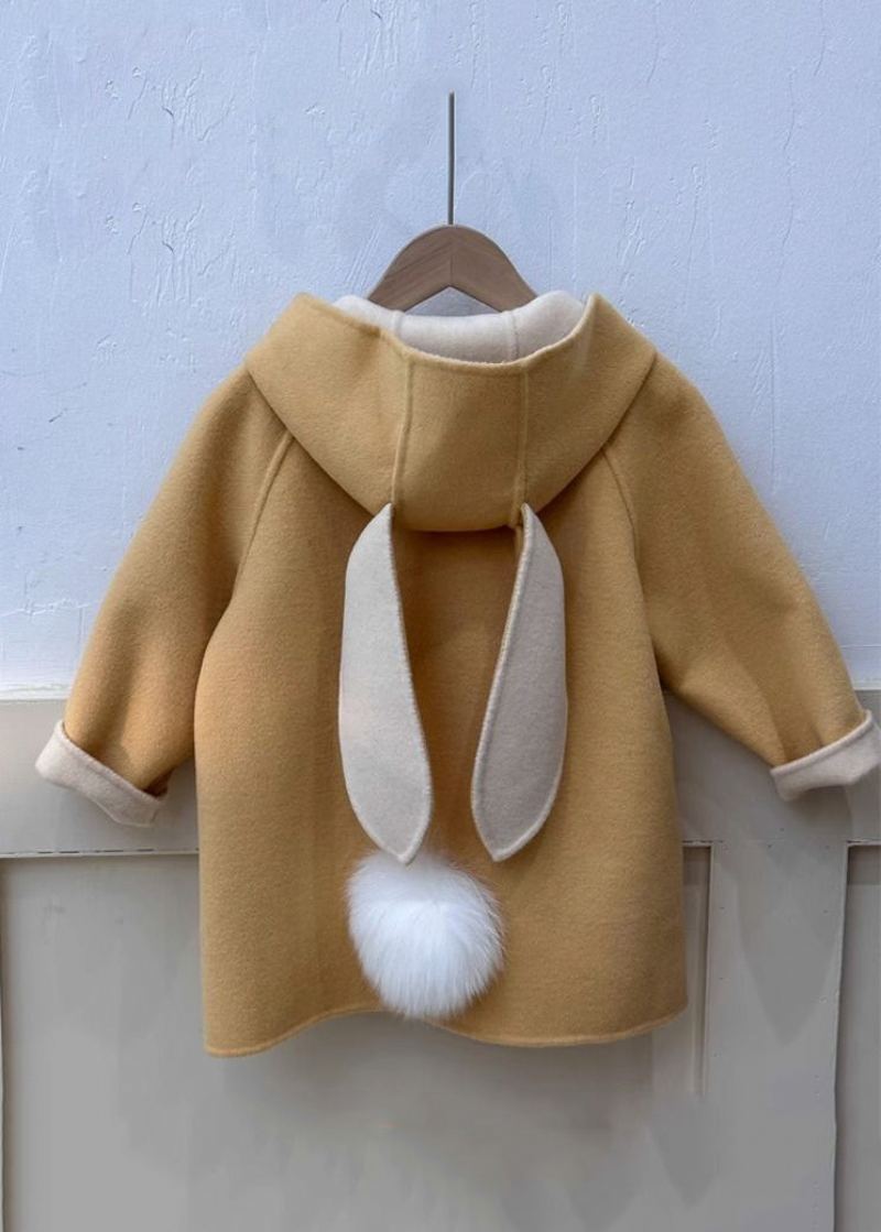 Beau Manteau Jaune À Capuche Avec Poches En Laine Pour Filles Printemps - Manteaux en laine femmes