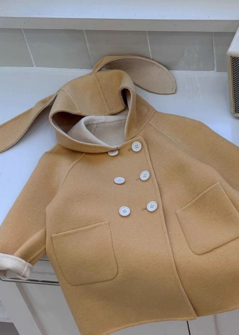 Beau Manteau Jaune À Capuche Avec Poches En Laine Pour Filles Printemps - Manteaux en laine femmes