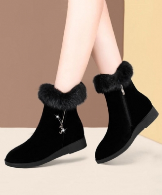 Bottes Compensées Chaudes Et Confortables Doublées De Laine Pelucheuse Noire