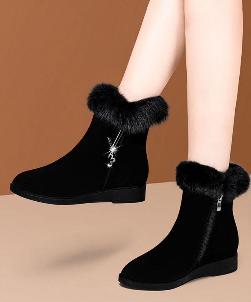 Bottes Compensées Chaudes Et Confortables Doublées De Laine Pelucheuse Noire - Manteaux en laine femmes