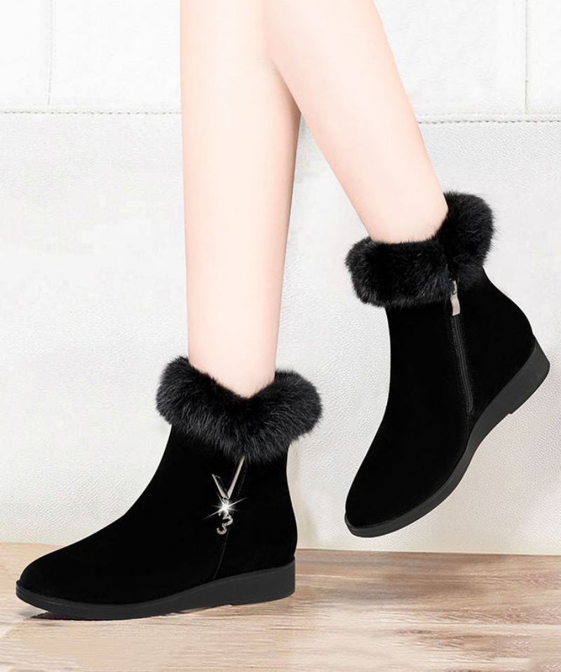 Bottes Compensées Chaudes Et Confortables Doublées De Laine Pelucheuse Noire - Manteaux en laine femmes