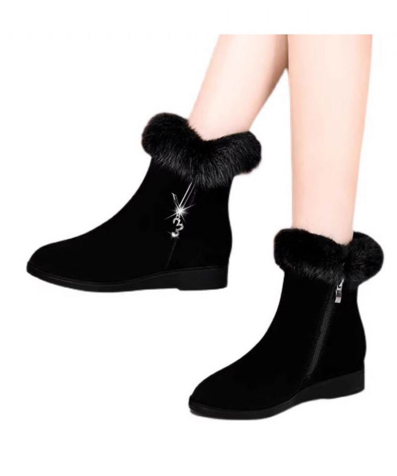 Bottes Compensées Chaudes Et Confortables Doublées De Laine Pelucheuse Noire - Manteaux en laine femmes