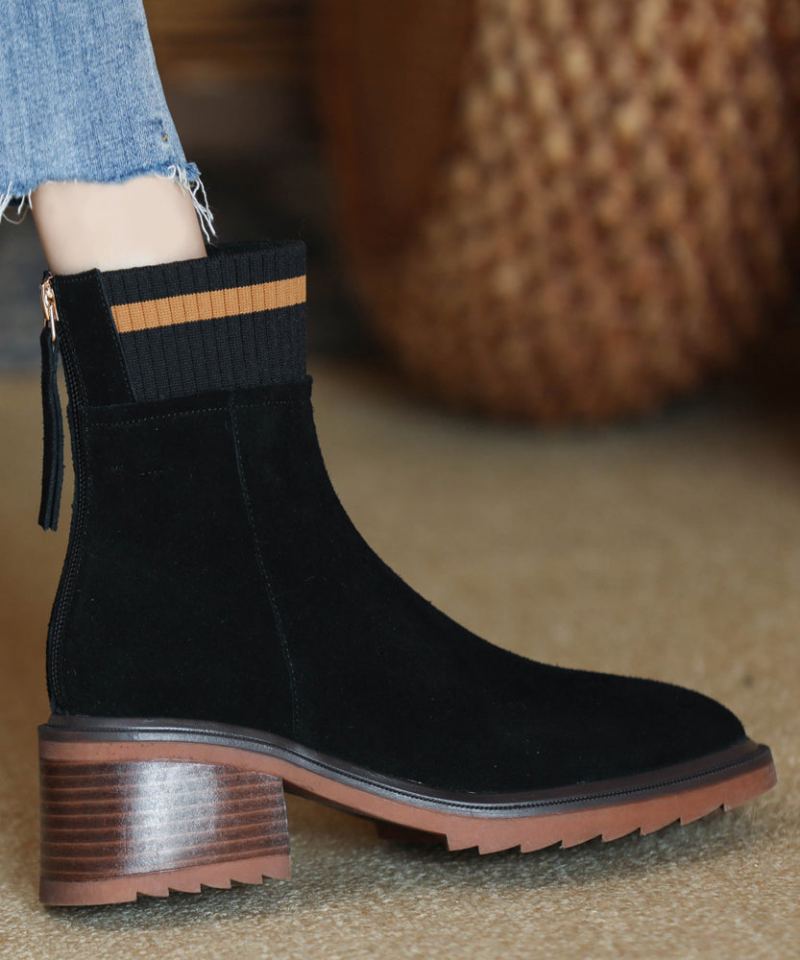 Bottes Épaisses À Fermeture Éclair Doublées De Laine Pelucheuse Marron - Manteaux en laine femmes