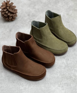 Bottes D'épissure Confortables En Cuir De Vachette Shelsea Doublées De Laine Floue