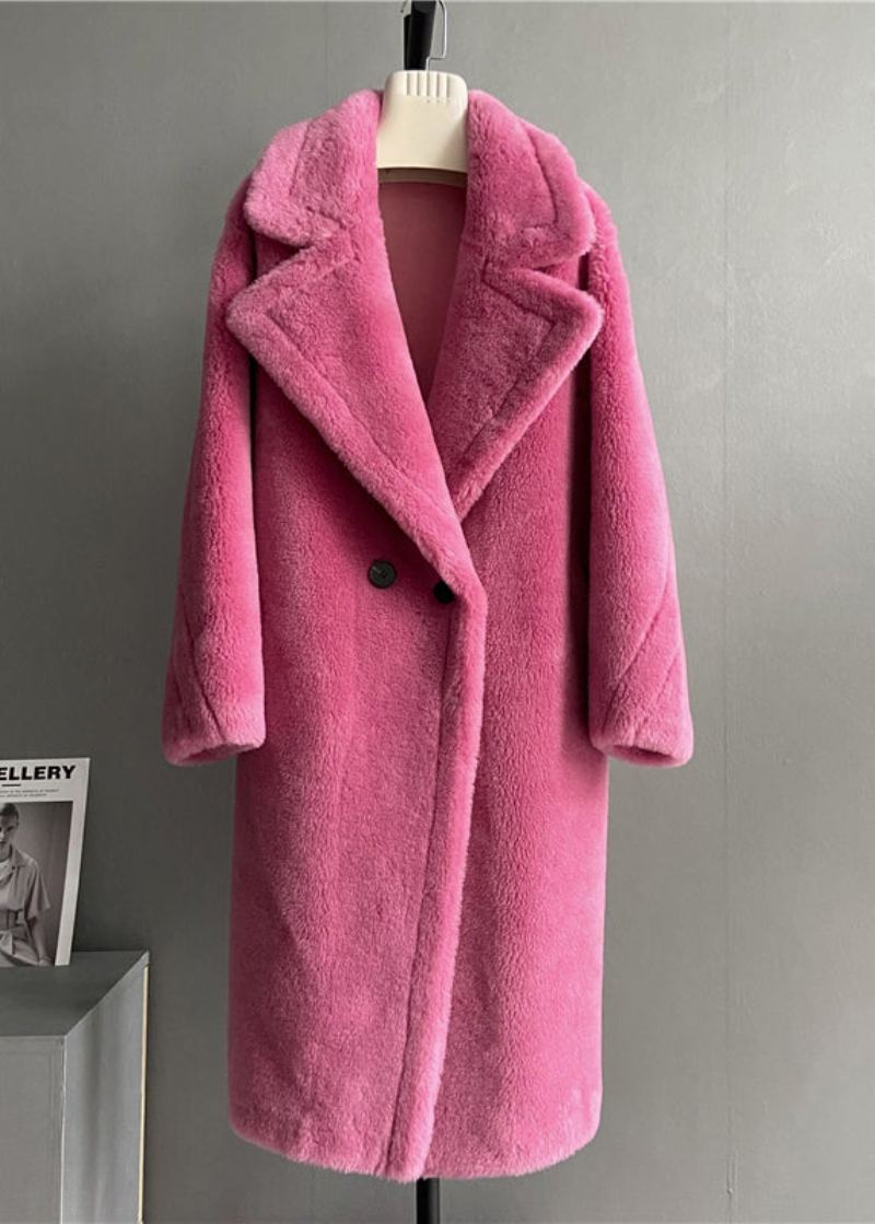 Boutique Ample Rose Poches Crantées Bouton Manteau En Laine Hiver