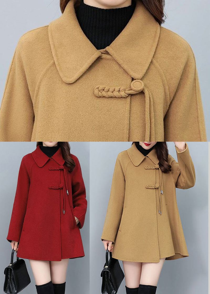 Boutique Camel Gland Chinois Bouton Laine Manteau Hiver - Manteaux en laine femmes