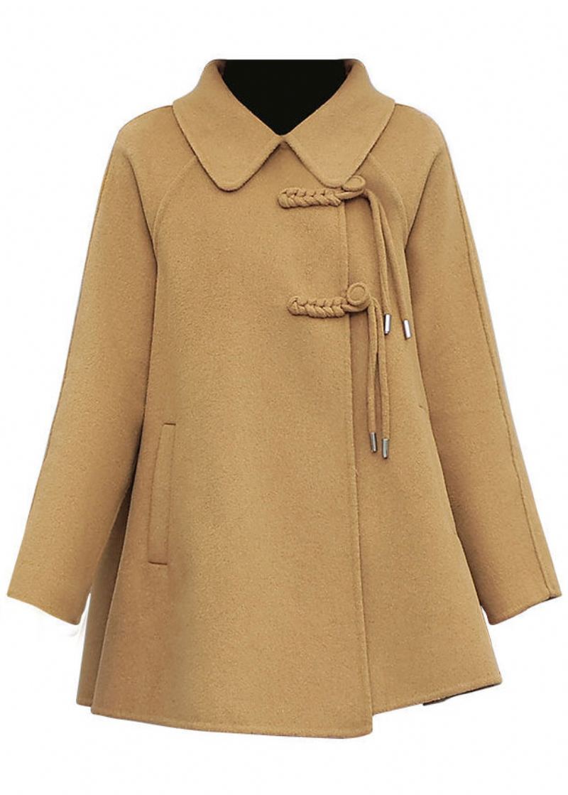 Boutique Camel Gland Chinois Bouton Laine Manteau Hiver - Manteaux en laine femmes