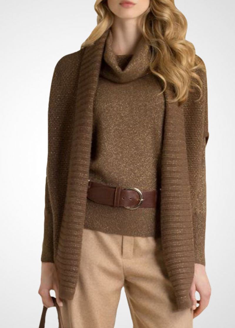 Boutique Ensemble Deux Pièces Pull Et Cardigan En Tricot De Laine À Col Roulé Marron Tenues D'hiver