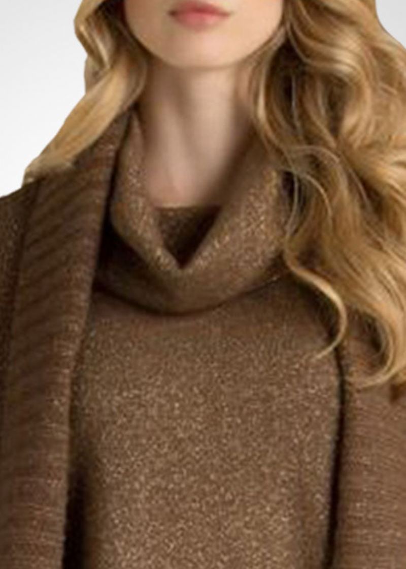 Boutique Ensemble Deux Pièces Pull Et Cardigan En Tricot De Laine À Col Roulé Marron Tenues D'hiver - Manteaux en laine femmes