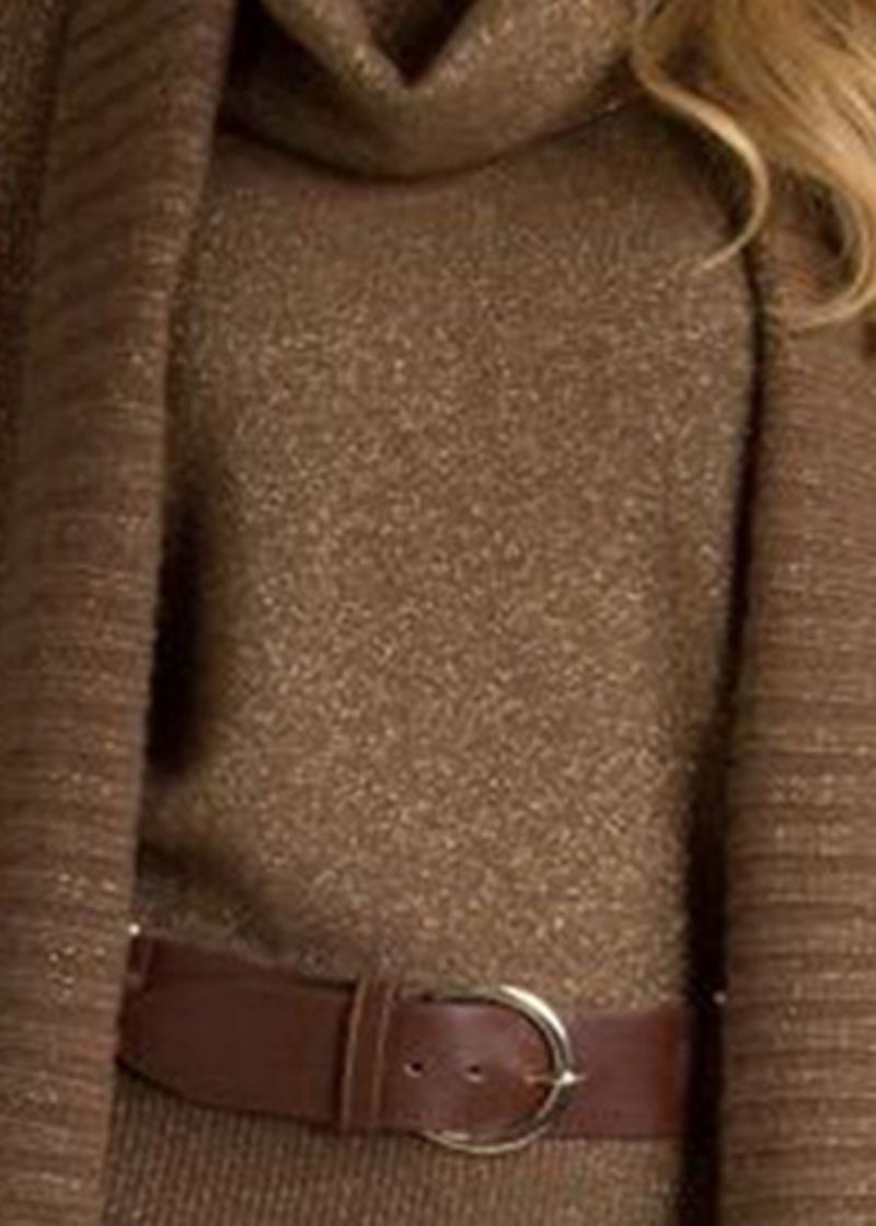 Boutique Ensemble Deux Pièces Pull Et Cardigan En Tricot De Laine À Col Roulé Marron Tenues D'hiver - Manteaux en laine femmes