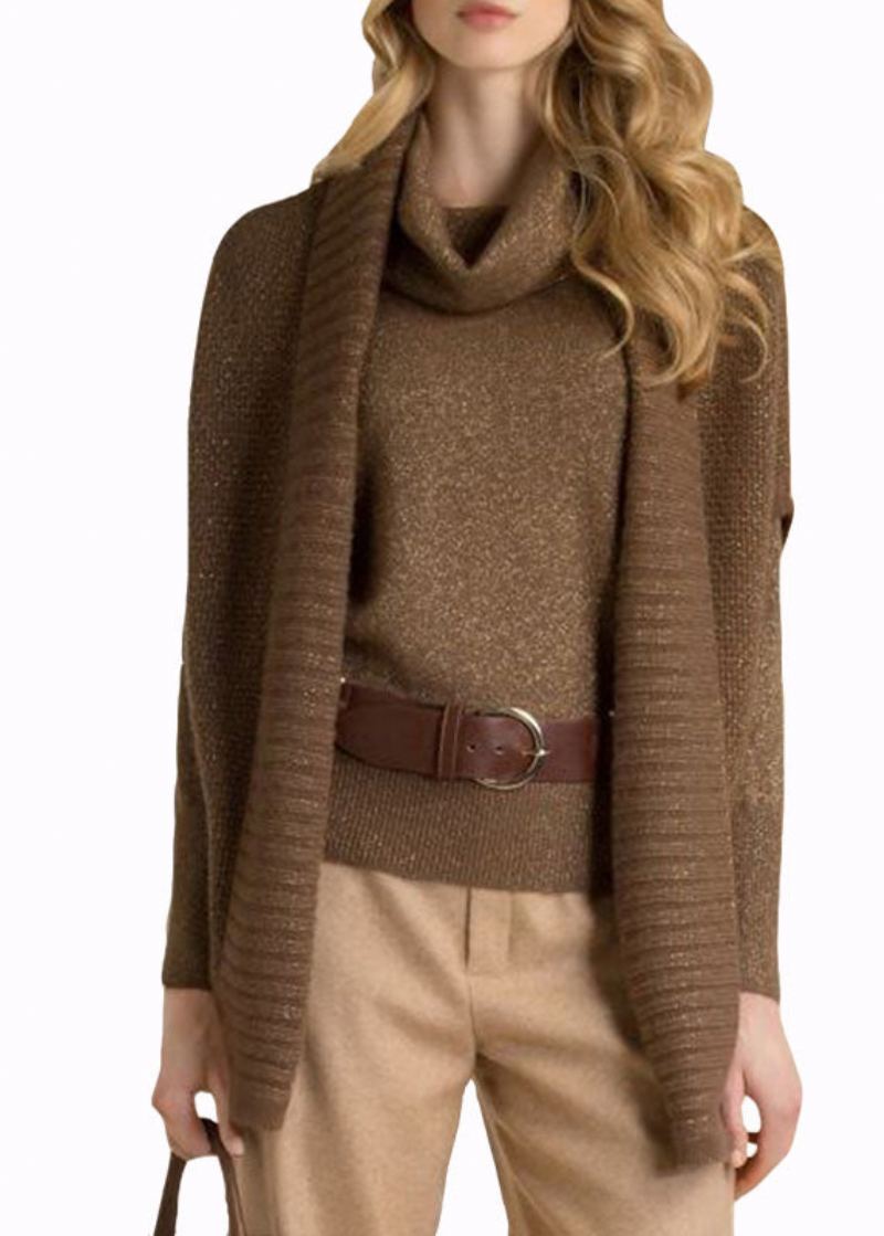 Boutique Ensemble Deux Pièces Pull Et Cardigan En Tricot De Laine À Col Roulé Marron Tenues D'hiver - Manteaux en laine femmes