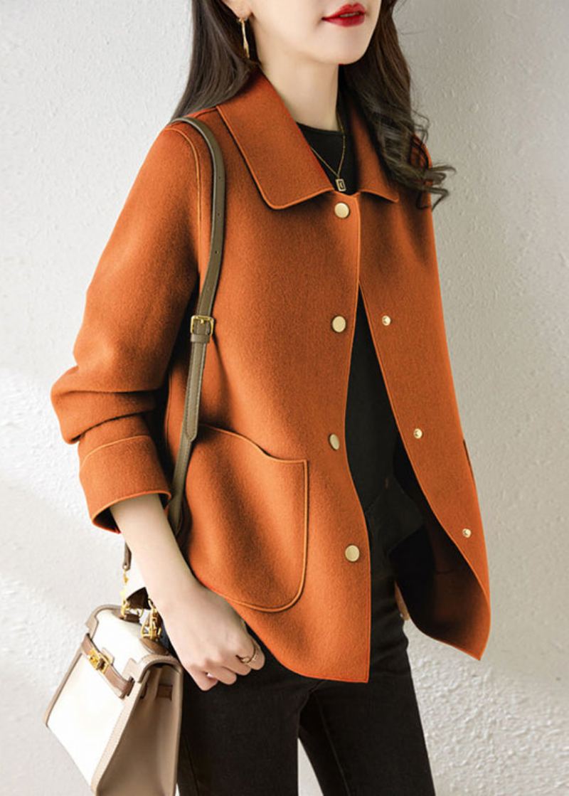 Boutique Orange Col Claudine Poches Patchwork Manteau En Laine Automne - Manteaux en laine femmes