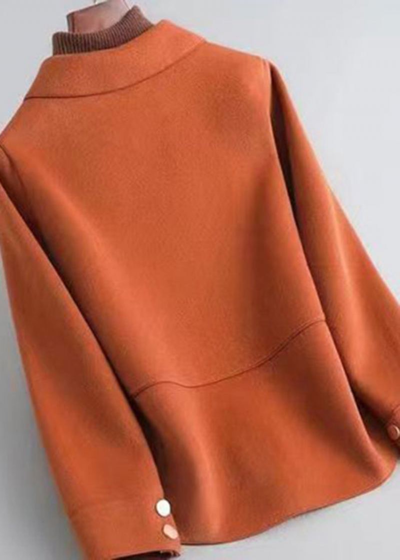 Boutique Orange Col Claudine Poches Patchwork Manteau En Laine Automne - Manteaux en laine femmes