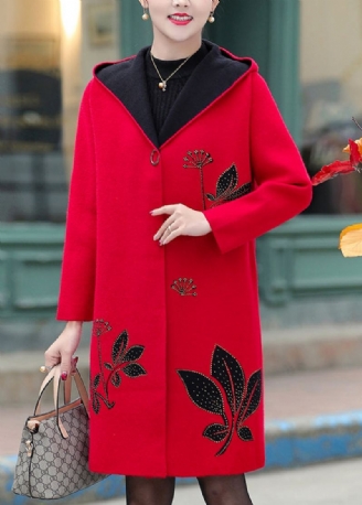 Boutique Rouge Jacquard Zircon Laine À Capuche Trench Printemps