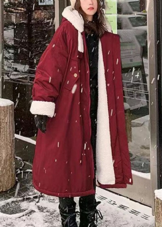 Boutique Rouge Poches Zippées Doublure En Laine Polaire Épaisse À Capuche Longue Parka Hiver