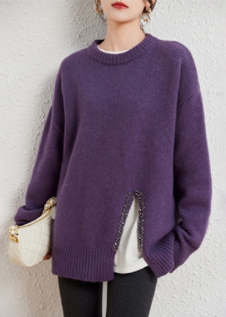 Boutique Violet Col Rond Épais Asymétrique Pull En Laine Hiver